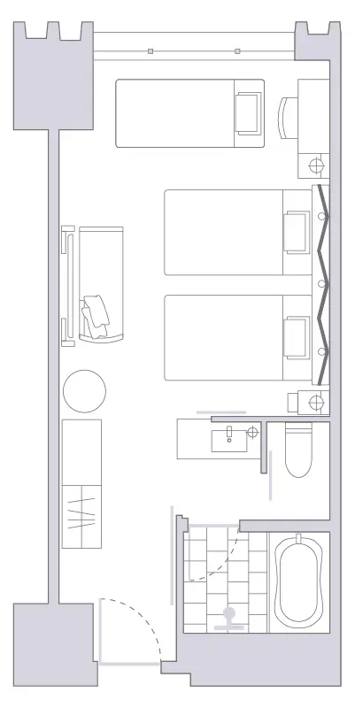 デラックス ツイン 2台, エキストラベッド 1台の間取り図パーツ